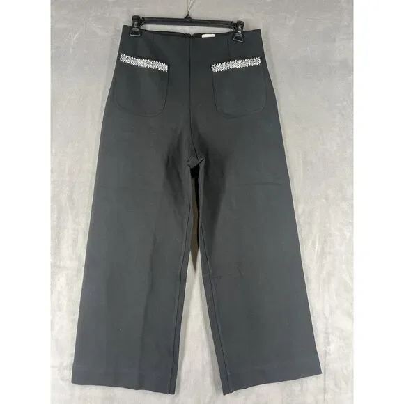 The Colette Cropped Wide-Leg Pants by Maeve: Rhinestone Pocket Edition Size 28 - Picture 2 of 6